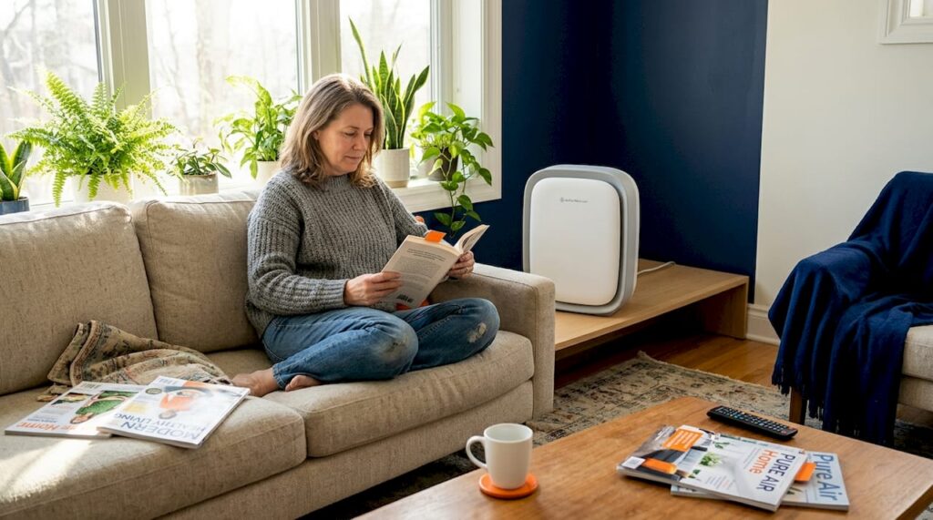 Woman enjoys clean air in living room