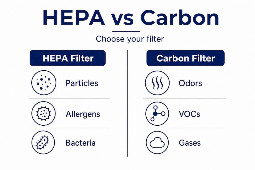 Infographic comparing HEPA and carbon filters