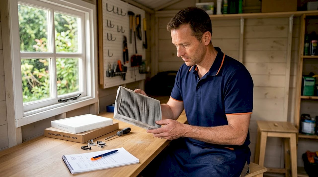 Technician examines used HEPA air filter