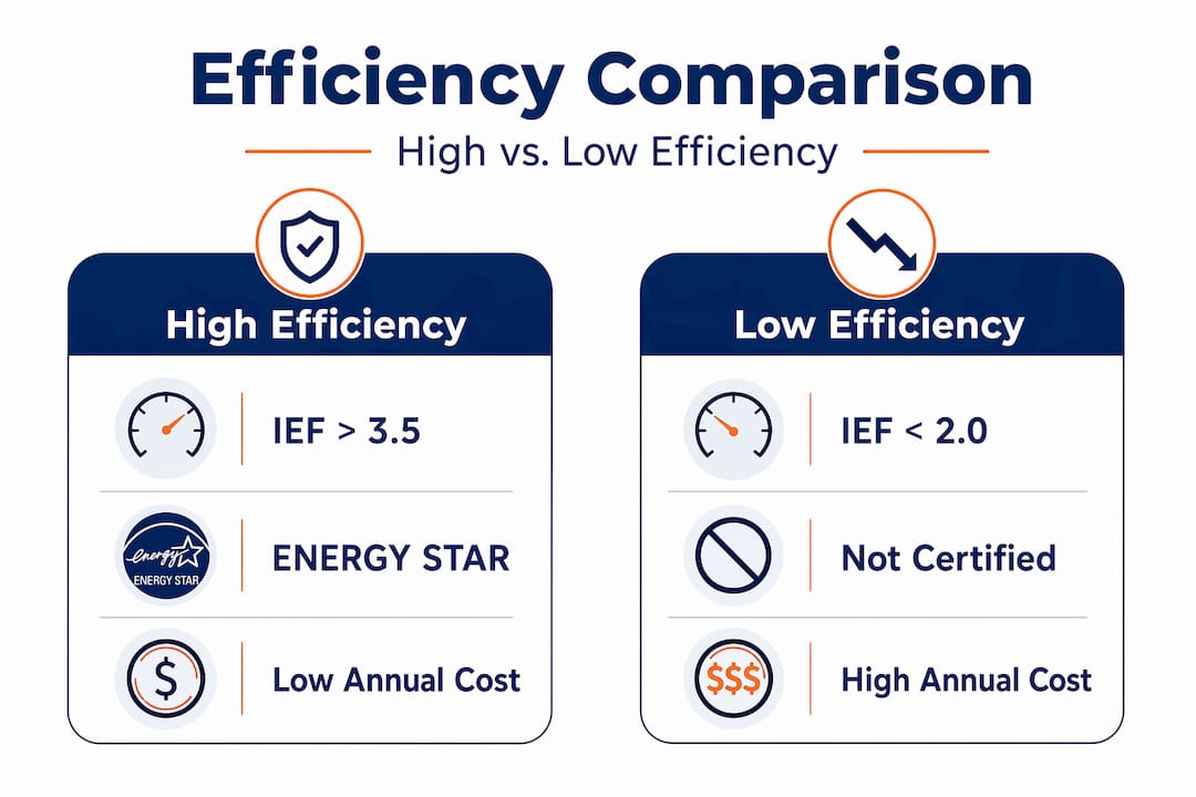 Infographic comparing high and low efficiency air purifiers