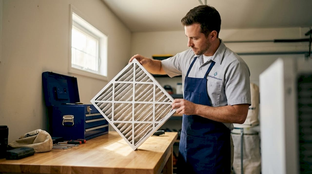 Technician inspecting multi-flute air filter module
