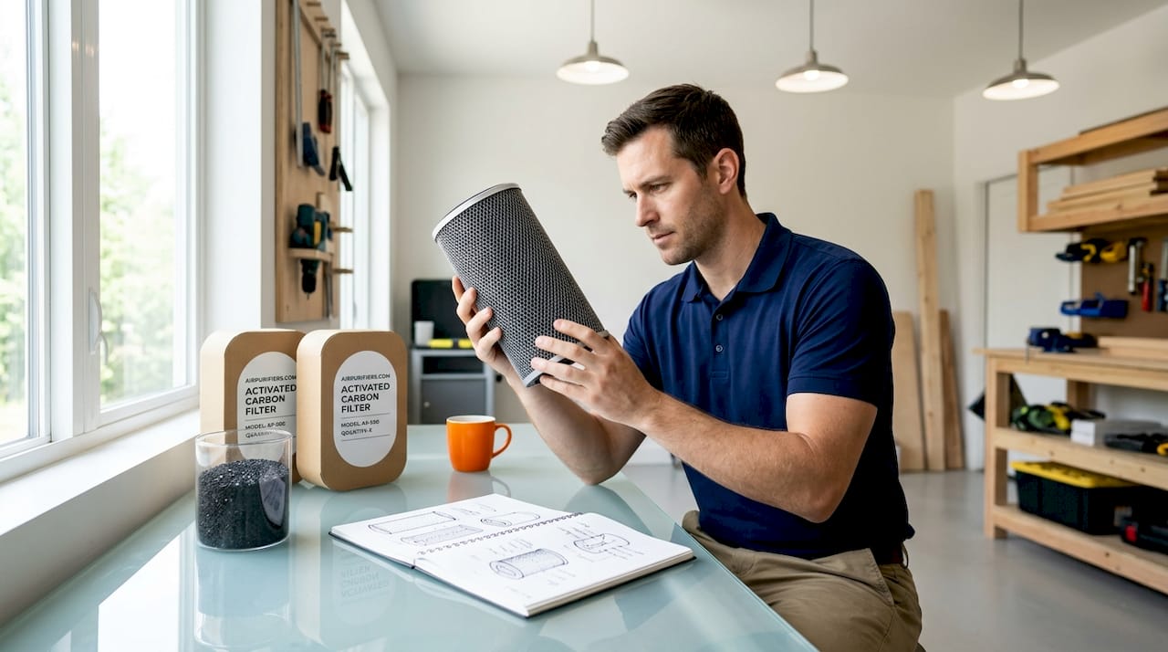 Technician inspecting activated carbon air filter