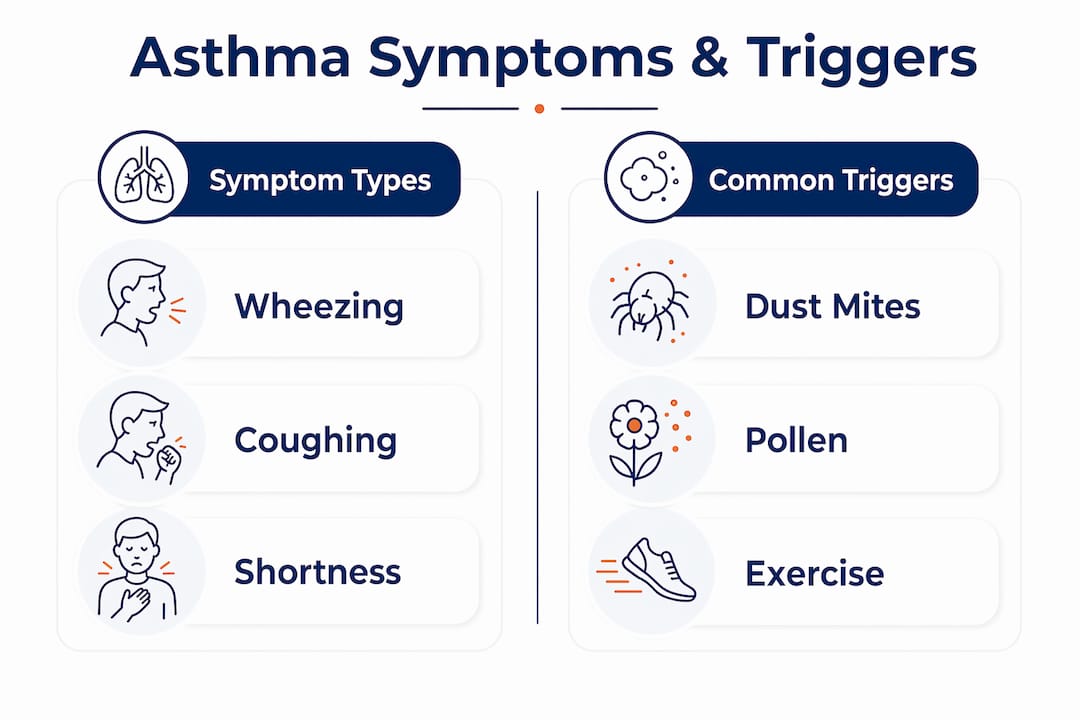 Infographic comparing asthma symptoms and triggers