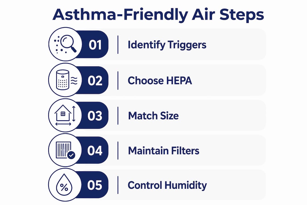Infographic showing asthma-friendly air quality steps