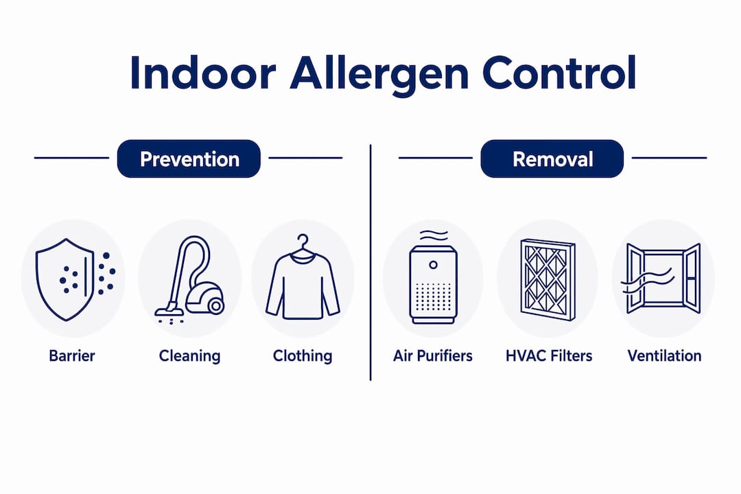 Infographic comparing indoor allergen prevention and removal methods