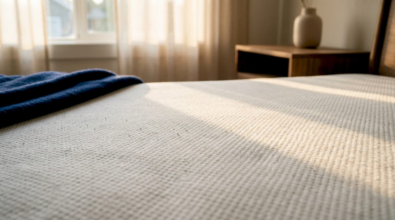 Close-up of mattress dust and mites