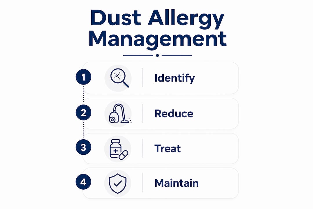 Infographic with dust allergy management steps