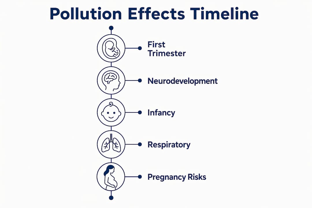 Infographic showing timeline of pollution effects on babies