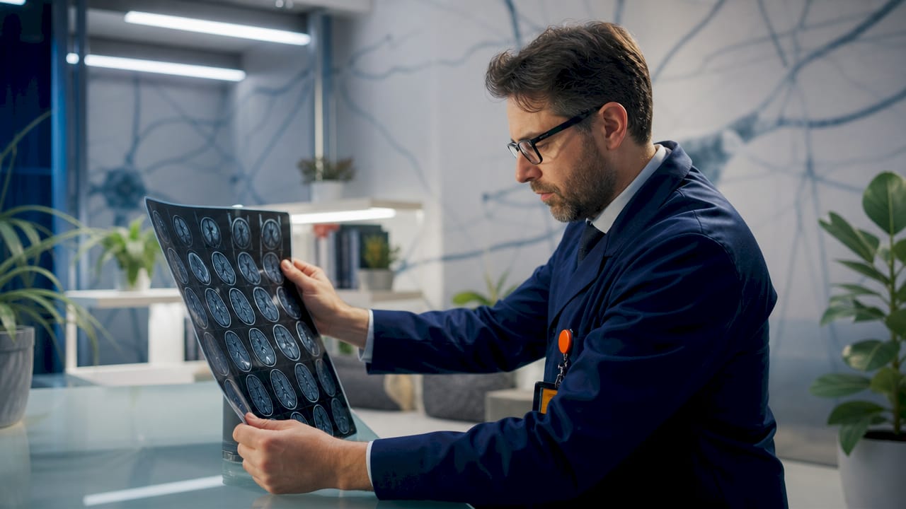 Radiologist examining brain MRI for pollution effects