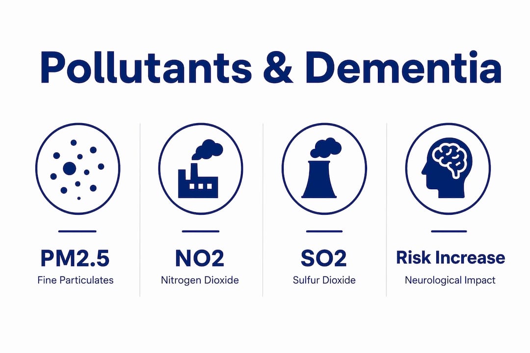 Infographic showing major pollutants linked to dementia risk