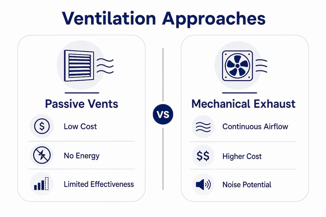 Infographic comparing garage ventilation approaches