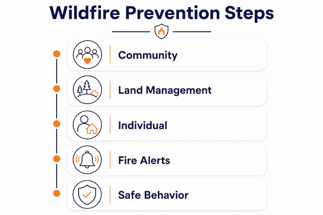 Infographic illustrating wildfire prevention steps