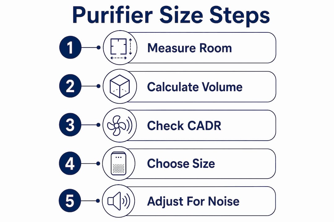 Infographic with steps for choosing purifier size