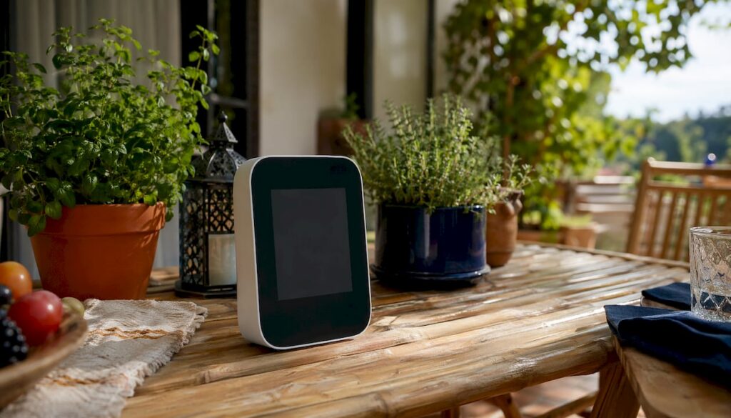 Air quality sensor on kitchen countertop