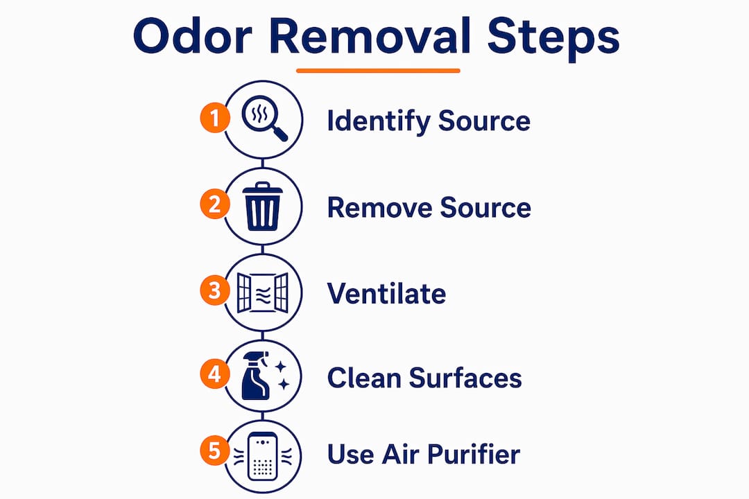 Infographic illustrating odor removal process steps