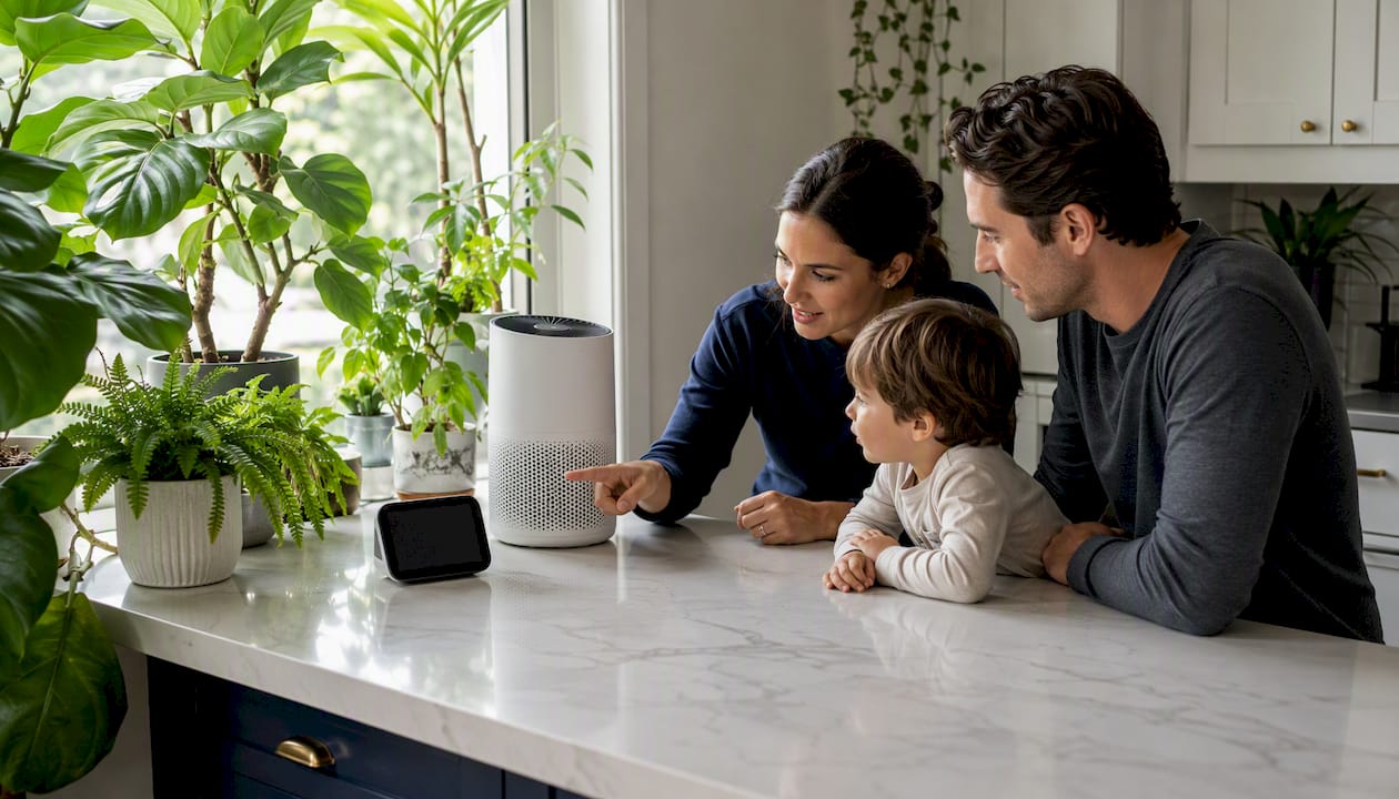 Family discussing air quality at home
