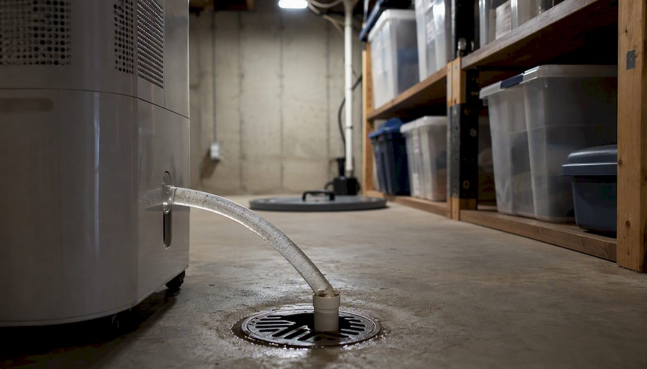 Basement dehumidifier draining into floor drain