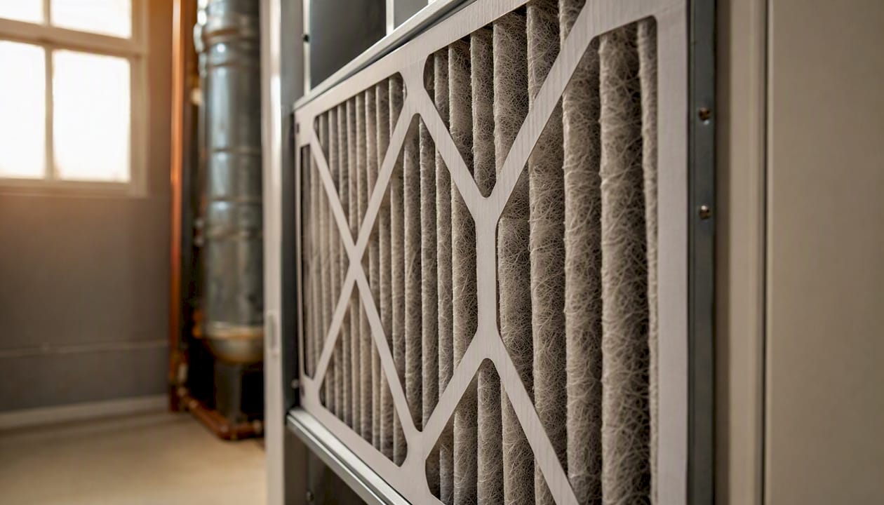 Close-up of MERV 11 pleated air filter