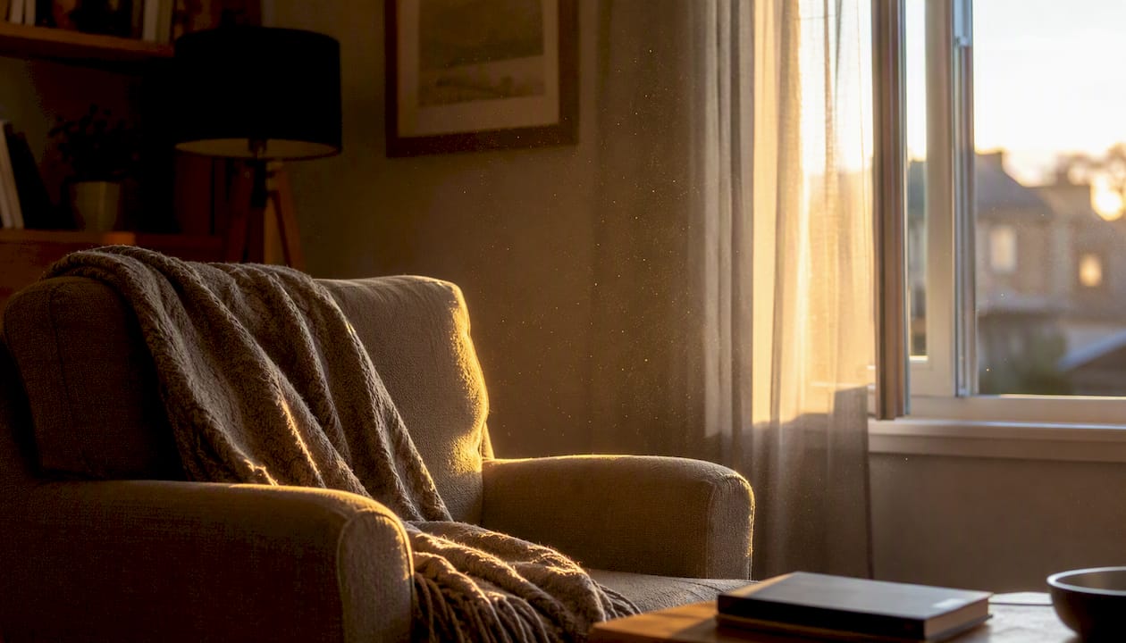 Dust particles visible in indoor bedroom air