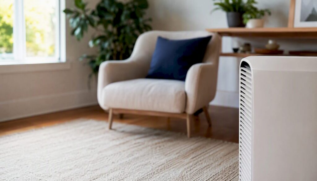 Partial air purifier in living room corner