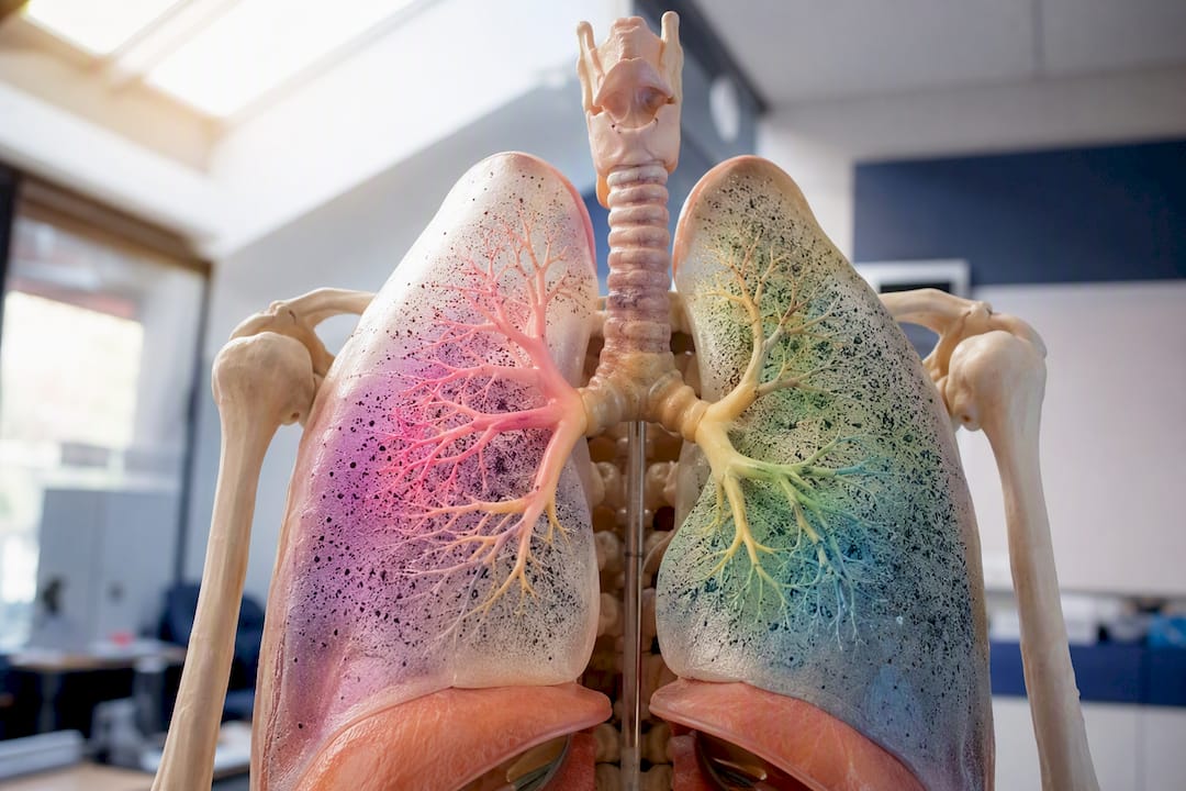 Human lungs showing different particle penetration areas