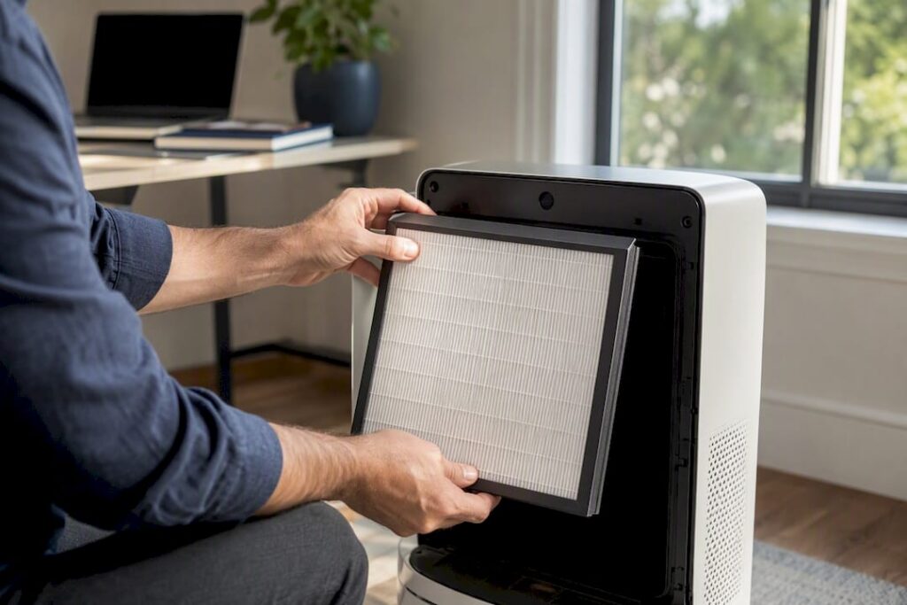 Close-up of sealed HEPA filter in air purifier