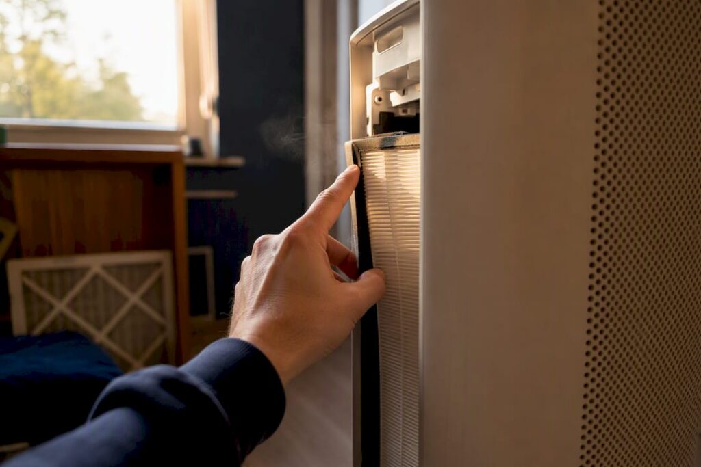 Air purifier filter bypass leakage gap close-up