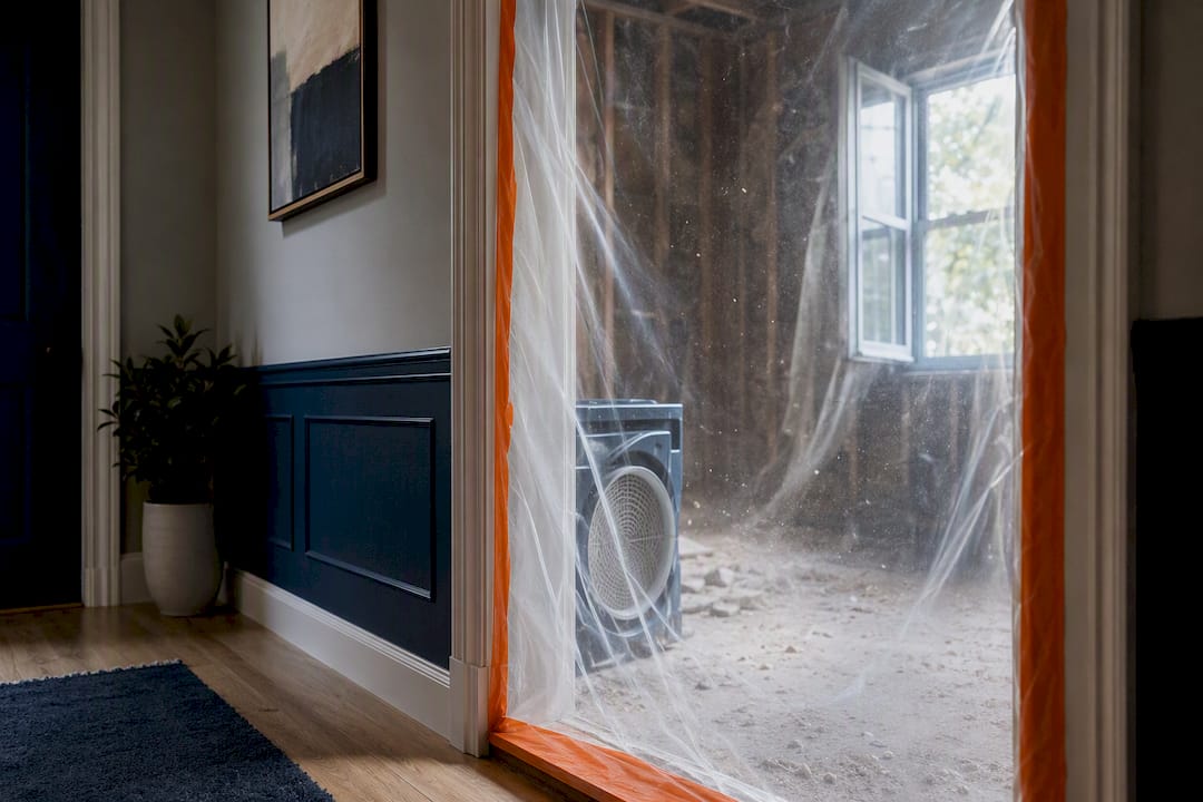 Plastic sheeting containing renovation dust
