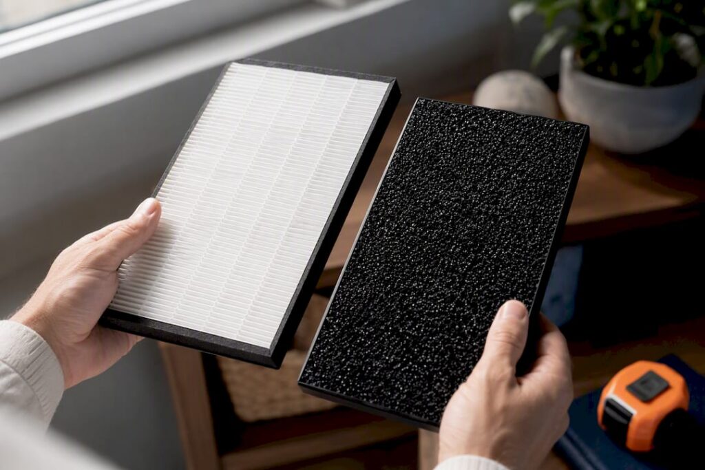 HEPA and carbon filter media side by side